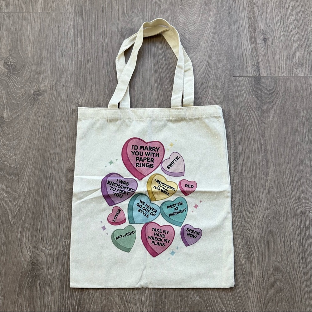 🆕 Taylor Swift Conversation Hearts Eras Tour Double Sided Canvas Tote Bag
